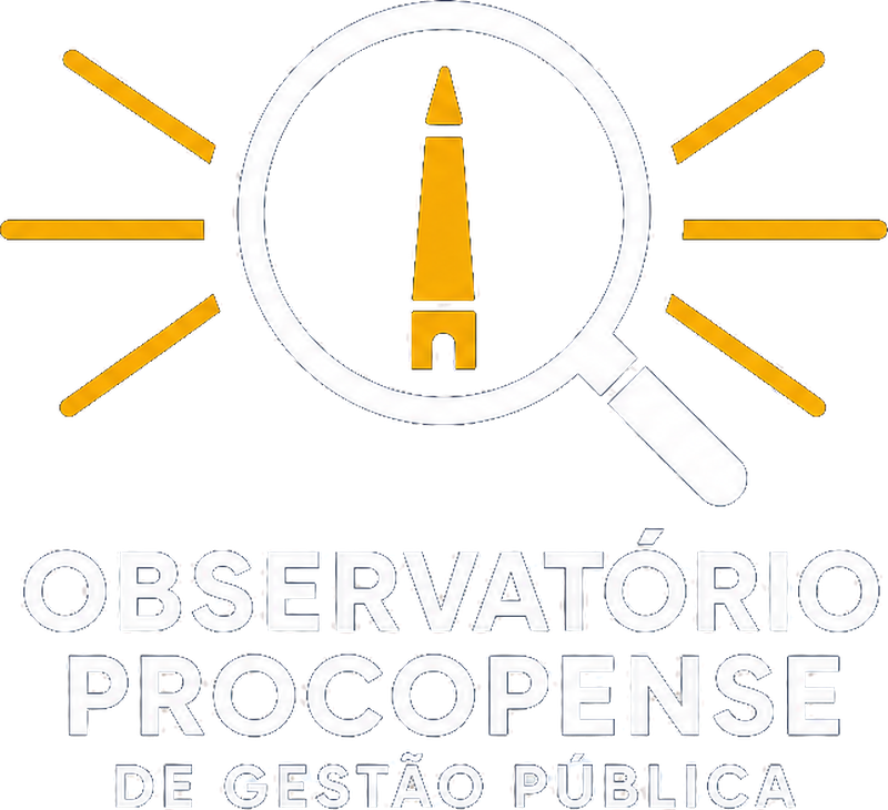 Logomarca do OPGP: lupa sobre o obelisco de Cornélio Procópio, com raios de luz, e o nome Observatório Procopense de Gestão Pública